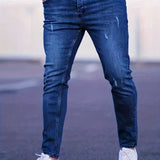 kkboxly  Slim Fit Moustache Effect Jeans, Men's Casual Street Style Distressed Stretch Denim Pants