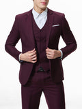 Formal 3 Pieces Set, Men's Two Button Jacket & Slanted Lapel Vest & Pants Suit Set For Business Dinner Wedding Party