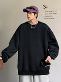 kkboxly  Men's Stylish Loose Solid Sweatshirt, Casual Slightly Stretch Breathable Crew Neck Long Sleeve Top For City Walk Street Hanging Outdoor Activities