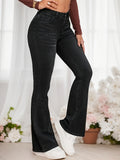 kkboxly  High Waist Casual Flare Jeans, High Stretch Slim Fit Bell Bottom Jeans, Women's Denim Jeans & Clothing