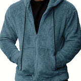 kkboxly  Trendy Fluffy Snuddie Men's Hooded Jacket Casual Long Sleeve Hoodies With Zipper Gym Sports Hooded Coat For Winter Fall