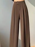 kkboxly  Solid High Waist Pants, Casual Wide Leg Button Pants, Women's Clothing