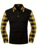 kkboxly  Retro Plaid Shirt, Men's Casual V-Neck Pullover Long Sleeve Rugby Shirt For Winter Fall, Men's Clothing