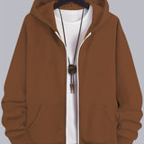 kkboxly  Classic Design Zip Up Hoodie, Men's Casual Stretch Hooded Sweatshirt Jacket, Men's Sportswear