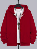 kkboxly  Classic Design Zip Up Hoodie, Men's Casual Stretch Hooded Sweatshirt Jacket, Men's Sportswear