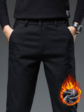 kkboxly  Men's Stylish Solid Pants With Pockets, Formal Breathable Slim-fit Fleece Men's Bottom Clothing For Business Activities