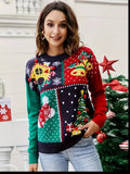 Christmas Allover Pattern Crew Neck Sweater, Casual Long Sleeve Sweater For Fall & Winter, Women's Clothing