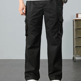 kkboxly Casual Loose Men's Solid Outdoor Cargo Style Long Pants With Multi-pocket Design, Men's Work Wear