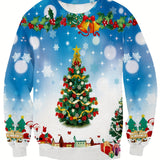 kkboxly  Christmas Series Santa Print Trendy Sweatshirt, Men's Casual Graphic Design Crew Neck Pullover Sweatshirt For Men Fall Winter