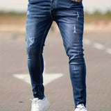 kkboxly  Chic Skinny Ripped Jeans, Men's Casual Street Style Medium Stretch Jeans