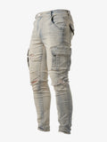 Slim Fit Multi Pocket Jeans, Men's Casual Street Style High Stretch Denim Pants For All Seasons Outdoor