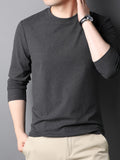 kkboxly Solid Trendy Sweatshirt, Men's Casual Basic Crew Neck Sweatshirt For Men Fall Winter