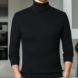 kkboxly  Men's Trendy Knitted Sweater, Casual Mid Stretch Breathable Turtle Neck Top For Outdoor Fall Winter