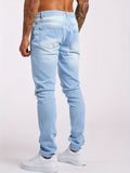 kkboxly  Slim Fit Jeans, Men's Casual Street Style Solid Color Mid Stretch Denim Pants For Spring Summer