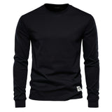 kkboxly  Men's Basic Solid Cotton O-neck Long Sleeve T-Shirt