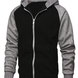 kkboxly  Men's Novelty Color Block Pullover Fleece Hoodie, Casual Hooded Sweatshirts Full Zip Jacket With Pocket