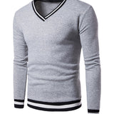 kkboxly  Men's Colorblock Autumn Winter Warm V-Neck Long Sleeve Sweatshirt