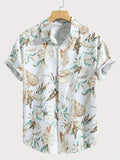 kkboxly  Tropical Leaf Retro Hawaiian Shirt, Men's Casual Button Up Short Sleeve Shirt For Summer Vacation Resort