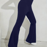 kkboxly  Flared Leg Simple Pants, Vintage Long Length Versatile Bell Bottom Pants, Women's Clothing