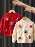 Comfy Thermal Long Sleeve Crew Neck Sweater For Girls, Cute Christmas Decor Pullover Jumper Top For Fall/ Winter