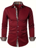 Trendy Paisley Binding Print Men's Casual Button Up Long Sleeve Shirt, Men's Clothes For Spring Summer Autumn, Tops For Men