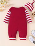 2pcs Set Infant Toddler Long Sleeve Romper & Hat, Letter Print Cute Christmas, Suitable For Outdoor Wear, Spring And Autumn