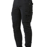 kkboxly Men's Casual Multi Pocket Jeans, Chic Street Style High Stretch Cargo Denim Pants