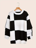 kkboxly  Color Block Chic Knit Sweater, Men's Casual Warm Slightly Stretch Round Neck Pullover Sweater For Fall Winter