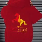 kkboxly  Horse Pattern Zip Up Hoodie, Men's Casual Stretch Hooded Sweatshirt Sportswear