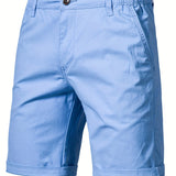 Men's Classic Fit Cotton Twill Flat Front Solid Chino Short With Slant Pockets And Elastic Waist