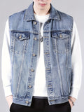 kkboxly Men's Casual Chest Pocket Distressed Button Up Denim Vest