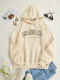 Los Angeles Letter Print Drawstring Hoodie, Casual Long Sleeve Pocket Sweatshirt, Women's Clothing