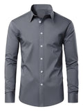 kkboxly  Slim Fit Shirt, Men's Semi Formal Lapel Button Up Long Sleeve Shirt For Spring Summer Business