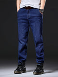 Plus Size Stretch Jeans, Men's Loose Straight Leg Denim Trousers