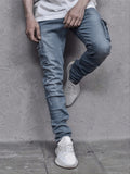 Men's Solid Color Multi-pocket Skinny Jeans For Autumn And Winter