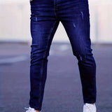 kkboxly  Slim Fit Moustache Effect Jeans, Men's Casual Street Style Distressed Stretch Denim Pants