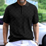 KKBOXLY 2025 2025 men's casual lapel short-sleeved shirt  jacquard checkerboard loose T-shirt daily POLO shirt