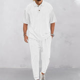 KKBOXLY New cross-border short-sleeved men's T-shirt loose casual set summer simple solid color jacquard heavy T-shirt trousers set