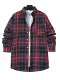 KKBOXLY 2025 Plaid shirt autumn new 2025 fashion men's polished thin plaid long-sleeved light casual shirt