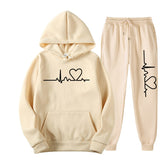 KKBOXLY 2025 Popular trade New men's and women's fleece sweater set autumn and winter men's heart picture hoodie trendy brand new men's suit