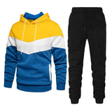 KKBOXLY 2025  Hot Trade Men's Sports Suit Fashion Casual Spring and Autumn Splicing Hooded Sweater Pants Two-piece Set