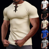 2025KKBOXLY Summer New sports casual fashion slim fit breathable men's short-sleeved T-shirt, 2025 men's strap Henry shirt top