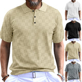 KKBOXLY 2025 2025 men's casual lapel short-sleeved shirt  jacquard checkerboard loose T-shirt daily POLO shirt