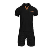 KKBOXLY 2025 summer men's wear with short-sleeved shorts two-piece set, heavy waffle lapel T-shirt, casual sports suit