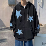 kkboxly  Y2K Star Print Zip Up Hoodie, Long Sleeve Oversized Sweatshirt With Pocket, Women's Clothing