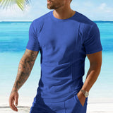 KKBOXLY 2025 New summer new men's casual personalized short-sleeved T-shirt 2025 trade wholesale waffle crew neck top men's clothing