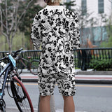 KKBOXLY 2025  fashion technology Hawaiian print oversize shoulder-down men's knitted short-sleeved shorts set