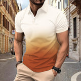 KKBOXLY 2025 spring and autumn men's casual sports T-shirt, 2025 summer lapel 3D gradual change short-sleeved polo shirt men's T-shirt