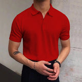 KKBOXLY Hot Trade Men's Summer V Lapel T-Shirt Men's Loose Knitted Sweater Solid Color Casual Men's POLO Shirt Short Sleeve