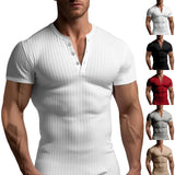 KKBOXLY 2025 2025 solid color men's new summer versatile short-sleeved 2025 trade Henry shirt  pit strip casual knitting T